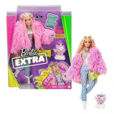 ברבי אקסטרה ורודה + אביזרים עם חיית מחמד (חזיר)