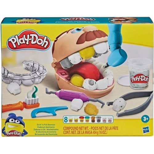 בצק פליידו רופא שינייםPlay-Doh - Drill 'n' Fill Dentist ערכת בצק פליידו רופא שיניים מגיעה עם 8 גביעים של בצק בצבעים שונים אביזרים של רופא שיניים בצק במשקל כולל 454 גרם. המשחק מתאים לגילאי 3+ משתתפים: 1+ בצק פליידו רופא שיניים - Play-Doh